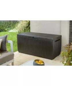 Baule da esterno keter "springwood" in resina marrone effetto legno 305 lt 123x54x57 cm